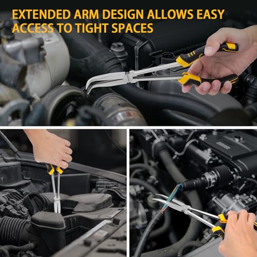 GRENPRO 3PC Needle Nose Pliers, Suitable for Use in Confined Spaces | Includes Straight Long Reach Pliers, CR-V Steel Needle Nose Plier, 45/90 Degree Bent Nose Pliers