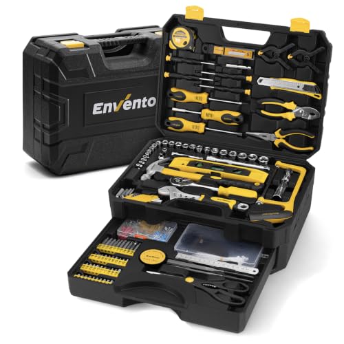 Enventor 419 PCS Home Tool Kit for DIY Repair, Home Maintenance with Drawer | General Home Auto Repair Tool Set Toolbox 3-Layer Organized Storage for Handyman, Homeowner