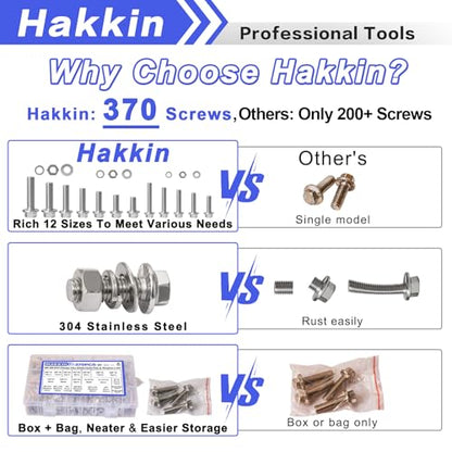 370PCS Metric Flange Bolt Assortment, M6x1.0, M8x1.25, M10x1.5 (12mm to 40mm) Hex Head Bolts and Nuts Assortment, Stainless Steel 304 Flange Bolts Nuts Washers Kit Hakkin, Hex Socket Included - size: M M6 M8 M10 Flanged Bolt Silver 370pcs