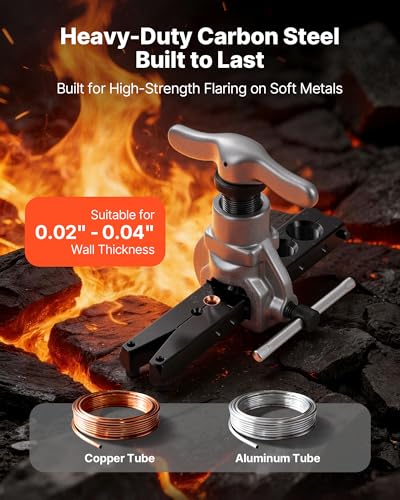 VEVOR Flaring Tool HVAC, 45° Eccentric Single Flaring Tool for 3/16" - 3/4" Copper Aluminum Tubes, Copper Pipe Flare Tool Kit for Refrigeration Air Conditioner Repair - Toolbox Included - size: SAE Sizes