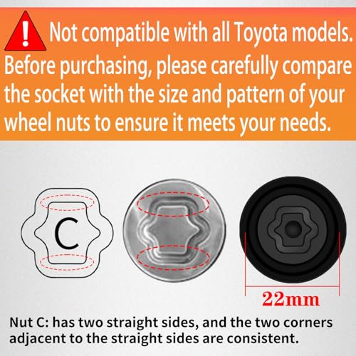 C-Wheel Locking Nut Key Compatible with Toyota, Lexus, Tacoma | Wheel Lock Nut Socket Adapter, Anti-Theft Lug Nut Removal Tool, Anti-Theft Screw Remover, Repair Tool, Tyre Fitting, garage - size: Socket C