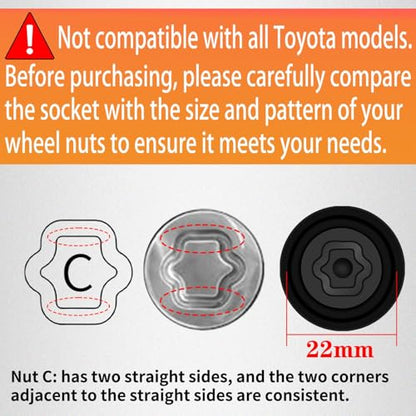 C-Wheel Locking Nut Key Compatible with Toyota, Lexus, Tacoma | Wheel Lock Nut Socket Adapter, Anti-Theft Lug Nut Removal Tool, Anti-Theft Screw Remover, Repair Tool, Tyre Fitting, garage - size: Socket C