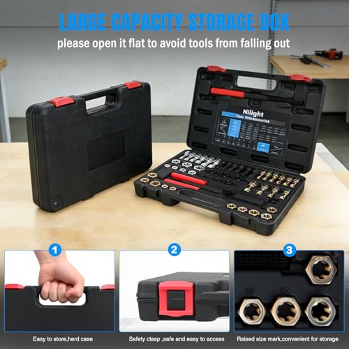 Nilight 49PCS Thread Chaser Set SAE Metric Master Thread Repair Kit with Case 22 Taps 24 Dies 3 Thread Files Universal UNC UNF Sizes Automotive Tool for Mechanics Auto Shops Home Garage Repair - size: 49PCS Metric & SAE
