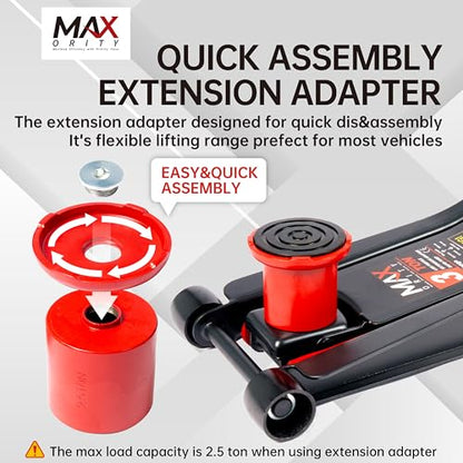 3-Ton (6600lbs) Low-Profile Dual Pistons Heavy-Duty Steel Racing Off Road Floor Jack with Quick Lift Hydraulic Pump, Foot Pedal and Extension Adapter for Car Maintenance
