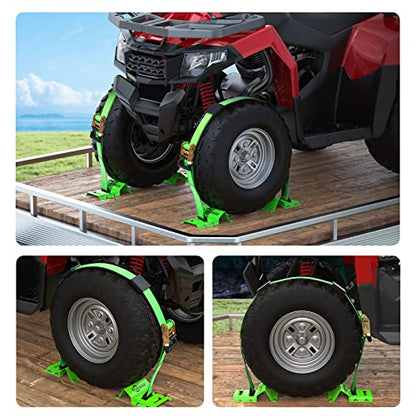 Trekassy Wheel Chock Tie-Down Kit with Rubber Blocks, (4,500lb Break Strength) Heavy Duty E Track Trailer Tire Straps for ATV, UTV, Lawn Mower- 2 Pack - size: 2 Pack
