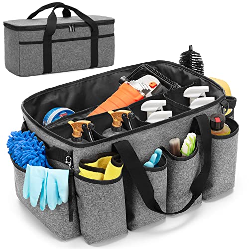 HODRANT Detailing Bag with Polisher Carry Bag for Buffer Bottle Towel | Large Detail Care Box for Auto Detailing Supplies, Car Wash Caddy & Trunk Organizer for Cleaning Kit, Gray, Patent Design - color: Gray