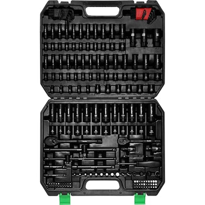 TecoTek 1/4" & 3/8" Dr. Impact Socket Set, 189 Piece Socket Wrench Set Mechanic Tools, Metric and SAE Full Set, CR-V, Deep & Shallow Socket with Ratchet Handle, Spark Plug Socket, Bits for Mechanic - size: 189-Piece 1/4" & 3/8" Drive Socket Set