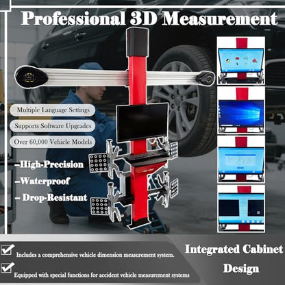 3D Wheel Alignment Machine with Auto Tracking High Precision 0.1mm/0.01° Accuracy for Cars & Trucks, 60,000+ Vehicle Database, Smart Voice Guidance, No Calibration Needed 110V