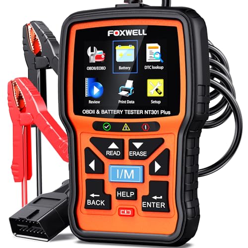 FOXWELL NT301 Plus 2-in-1 OBD2 Scanner & 12V Car Battery Tester | Check Engine Code Reader, Live Data, Test Battery Health/Starter/Charging System, Diagnostic Tool for 1996+ OBDII Vehicle