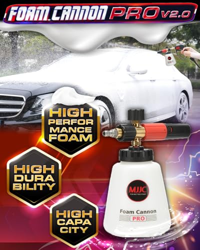 MJJC Foam Cannon Pro V2.0 (Thicker Snow Foam Technology) with 1/4 Inch Quick Connector for Pressure Washer, 40 oz Bottle (Pro V2.0 (1/4" Quick Connector) + SOAP Sample)