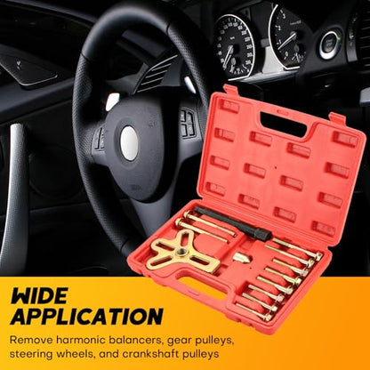 13PCS Harmonic Balancer Steering Wheel Puller Kit | Professional-grade Flywheel Puller, Crankshaft Pulley, Crankshaft Pulley Removal, Compatible with Various Engines