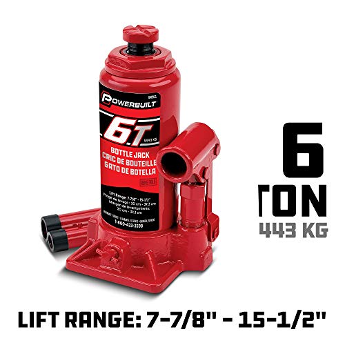 Powerbuilt 6 Ton Bottle Jack, Hydraulic Lift, Heavy Duty Stable Base, 12000 Pounds, Release Valve, Lift up to 15-1/2 Inches - Red 640911 - size: 6 Ton