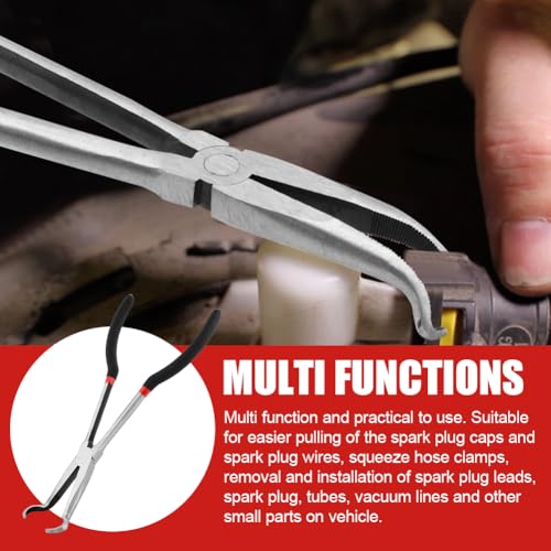 3pcs 11'' Hose Gripper Plier Set, Long Reach Hose Grip Pliers 5/16 Inch,1/2 Inch,3/4 Inch Ring Nose Hose Pliers, Offset Spark Plug Boot Removal Pliers for Narrow Space