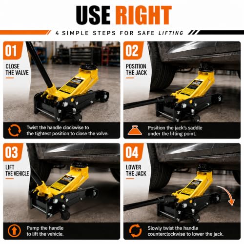 Jack Boss 3 Ton Low Profile, Aluminum and Steel Racing Floor Jack with Dual Pistons Quick Lift Pump for Sport Utility Vehicle, Lifting Range 3-15/16" min to 18-5/16" max, Net Weight 58.5 lb, Red - size: 3T
