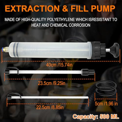 500CC Fluid Extractor Automotive Syringe Oil Extractor Pump Fuel Extraction & Filling Pump Fluids Suction Pump Manual Vacuum Fluid Transfer Pump