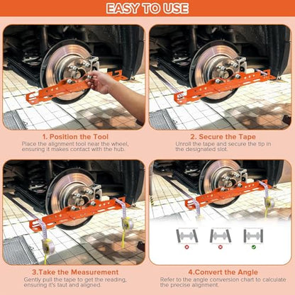 Wheel Alignment Tool with 2 Tape Measures Wrench | Rust-proof stainless. Measures camber/toe. Fits cars, SUVs, trucks w/ 14/16mm nuts. Orange. - color: Orange