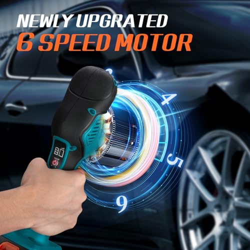 Protmex Cordless Car Buffer Polisher w/ 2x2000mAh 21V Batteries, 6 Inch Car Buffer Waxer Kit, Car Polishing Machine w/Extra 18 PCS Attachments & 6 Variable Speed (Blue) - color: Blue