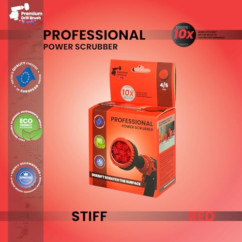 Premium Drill Brush Professional– 2in1 for Drill & Angle Grinder Stiff 4 in Red | Scratch-Free Outdoor Cleaning Brush for Patio Bricks, Lawn Mowers, Car Wheels, Pool Tiles and Boat Hulls - color: Red