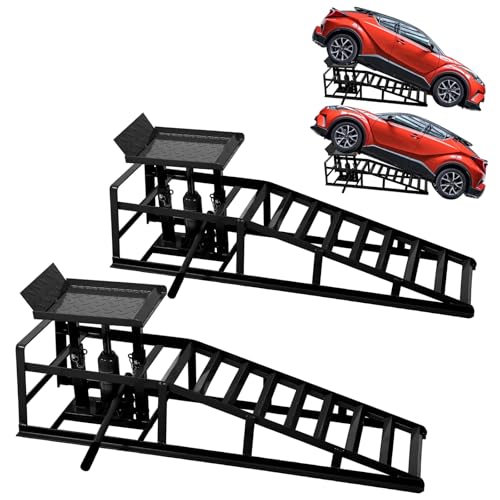 Anwick 2 Pack Hydraulic Car Ramps for Oil Changes, 5T Heavy Duty Steel Truck Ramps, Adjustable Lift Height, Low Profile Car Lift Ramp with Hydraulic Jack, Car Lifts for Home Garage (Black, 45") - color: Black