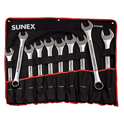 Sunex Tools 97010A SAE Raised Panel Jumbo Combination Wrench Set, 1-5/16-Inch - 2-Inch, Fully Polished, 10-Piece (Includes Roll-Case) - size: SAE, style: Jumbo Combination Wrench Set 10-Piece