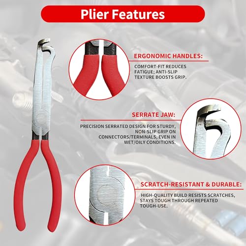 Electrical Disconnect Pliers for Cars 5-Piece - Electrical Connector Disconnect Tool Set, Automotive Plug Connector Separator Removal Tool & Hose Clamp Pliers(large Straight+60 Degree)
