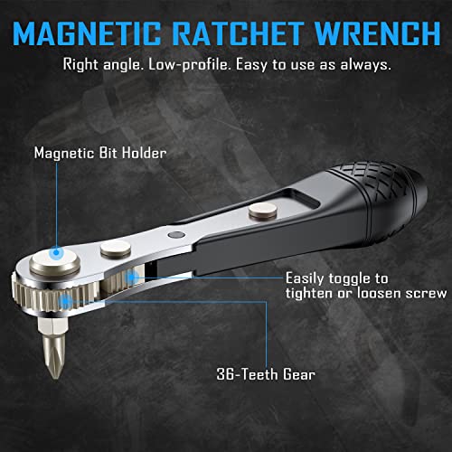 GreaTalent 30in1 S2 Steel Mini Ratchet Wrench Screwdriver Bit Set with Universal Sockets, 36-Teeth Gear, Magnetic Bit Holder, 90 Degree Drive Handle