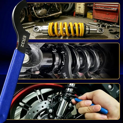 4Pcs Coilover Spanner Wrench Shock wrenches Adjustable Spanners Tool Set | 4 sizes：38-42, APU16, ER32, ER40; Easy to Carry； Easy to Use - color: Blue