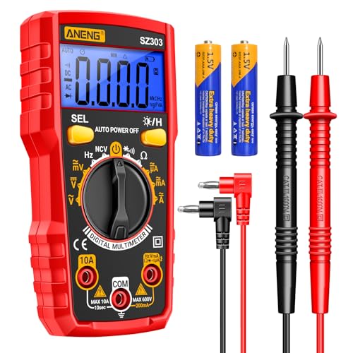 Digital Multimeter Tester, Volt Meter Measures AC/DC Current/Voltage NCV Diode and Continuity Resistance Frequency for Household Outlet, Automotive Battery Test (Red) - color: Red