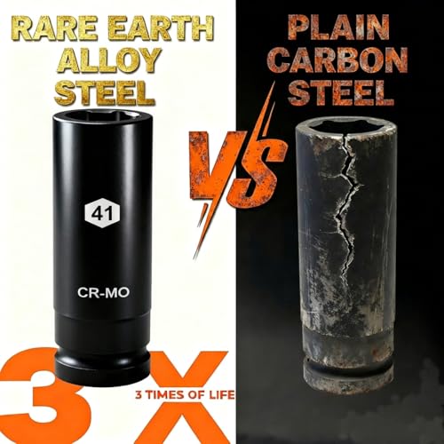 1 Inch Driver 41mm Extra Deep Impact Socket, 7.9 inch Length Deep Axle Nut Socket,6 Point Cr-Mo Deep Truck Wheel Nut Socket,Radius Corner Design, Chamfered Opening - size: 41