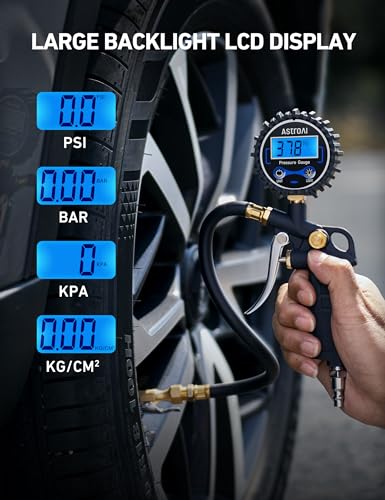 AstroAI Digital Tire Pressure Gauge with Inflator, 3-250 PSI Air Chuck & Compressor Accessories Heavy Duty with Quick Connect Coupler, 0.1 Display Resolution, 1Pack Standard - size: 1 Pack Standard, style: without case