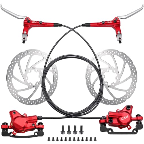 TOBWOLF 1 Pair Hydraulic Bike Brakes Set, Dual Piston Mountain Bike Hydraulic Brakes Left Front 810mm & Right Rear 1470mm, MTB Disc Brake Set for Mountain, Road Bicycle & Ebike - color: Red Hydraulic Disc Brake Set - Dual Piston