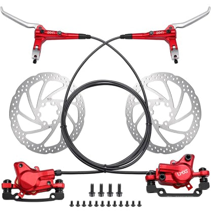 TOBWOLF 1 Pair Hydraulic Bike Brakes Set, Dual Piston Mountain Bike Hydraulic Brakes Left Front 810mm & Right Rear 1470mm, MTB Disc Brake Set for Mountain, Road Bicycle & Ebike - color: Red Hydraulic Disc Brake Set - Dual Piston