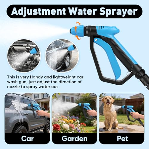 Upgraded Car Wash Foam Gun, Foam Cannon, Adjustable Hose Wash Sprayer with 2.5 to 6 Bars Foam Blaster, NEW Handle, Wash Mitten &Towel, Suitable for Car Cleaning & Garden Use with 1/2” Quick Connector - style: Upgraded Handle Car Wash Foam Gun
