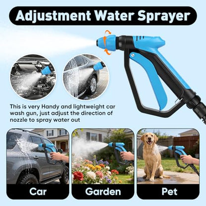Upgraded Car Wash Foam Gun, Foam Cannon, Adjustable Hose Wash Sprayer with 2.5 to 6 Bars Foam Blaster, NEW Handle, Wash Mitten &Towel, Suitable for Car Cleaning & Garden Use with 1/2” Quick Connector - style: Upgraded Handle Car Wash Foam Gun