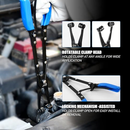 SMOTIVEPRO 3-Piece Hose Clamp Pliers Set with Locking Assist - 45°/90°/Straight Heads & Rotatable Clamp Jaw - Professional Hose Clamp Tool for 1.1"-2.3" (3-6cm) Hose Clamps - size: 3pcs Hose Clamp Pliers Set