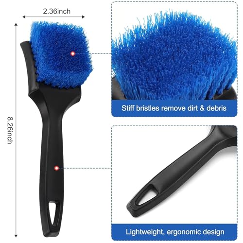 3Pcs Wheel Brush Kit, Soft Stiff Bristle Car Wheel Cleaner Brush for Tire & Rim Cleaning, Safe for Cars, Trucks, SUVs, Motorcycles, RVs - Ideal for Car Detailing (3)