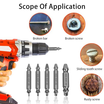 HSS 4341 Damaged Screw Extractor Set, 5-Piece Drill Bit Kit, Sizes #0-#4, Dual-Ended Design, for Stripped, Broken, and Rusty Screws - style: 60326-Grey