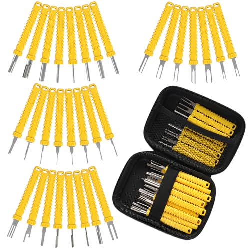 Terminal Removal Tool Kit – 31Pcs Electrical Pin Extractor Tools | Connector Depinning Tool Kit for Automotive, Motorcycle, and Electronics Repair with Protective Case, Yellow - color: Yellow, size: Protective Case