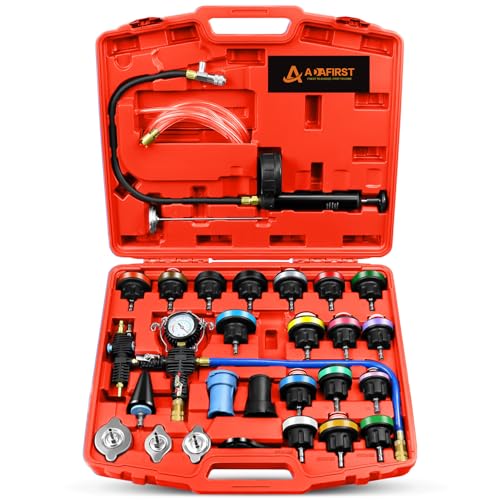 Automotive Radiator Pressure Tester & Coolant Vacuum Refill Tool Kit, Cooling System Manual Leak Test & Pneumatic Coolant Fill Filling Filler Set on Car Truck Airlift Engines, 28PCS Red