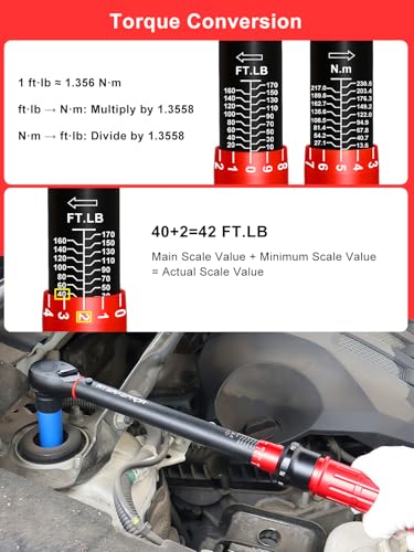 ATsafepro 1/2 Inch Drive Click Torque Wrench, 10-170 ft.lb/13.60-230.5Nm, ±3% High Precision, Dual-Direction Adjustable 72 Tooth Click Torque Wrench 1/2 Drive for Motorcycle, Car Lug Nut Maintenance - style: 1/2" 10~170 FT.LB Torque Wrench