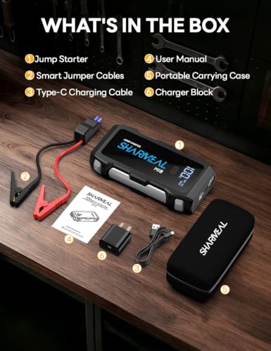 Sharmeal Jump Starter 7000A, 12V Car Battery Jump Starter with USB Quick Charge (Up to All Gas or 12.0L Diesel Engine), Battery Booster with 3 Modes Flashlight and Jumper Cable - color: Black-7000A+Charger Block