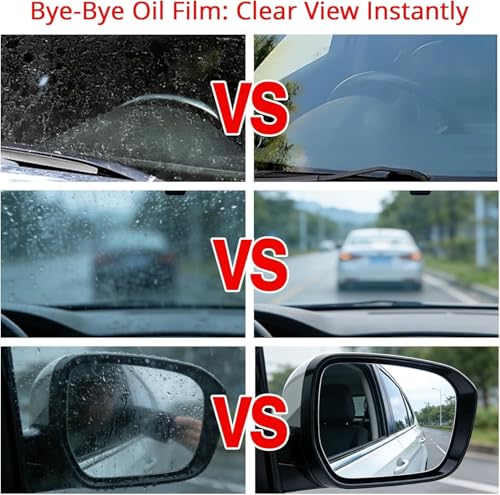 Automotive Oil Film Cleaning Brush for Car Windshield, Clear Vision Car Glass Cleaner with Towels, Press-and-Wipe Cleaner Removes Oil Film, Road Grime & Water Spots for Night & Rain, 2 Pack
