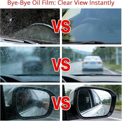 Automotive Oil Film Cleaning Brush for Car Windshield, Clear Vision Car Glass Cleaner with Towels, Press-and-Wipe Cleaner Removes Oil Film, Road Grime & Water Spots for Night & Rain, 2 Pack