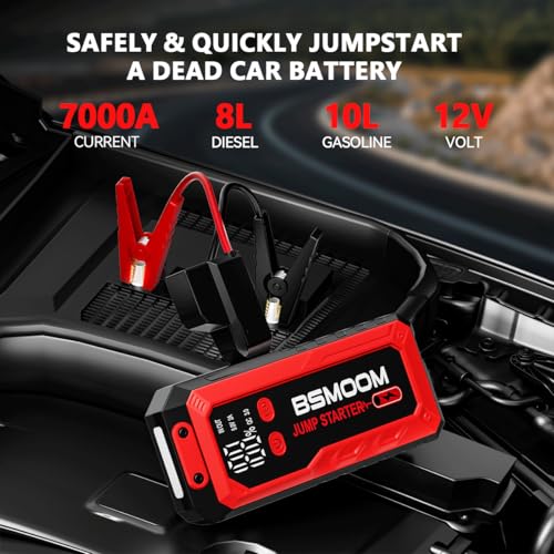 Car Battery Jump Starter Portable, 7000A Peak Battery (for 10.0L Gas or Up to 9.0L Diesel),Portable Booster Power Pack,LCD Display, USB Quick Charge & LED Light