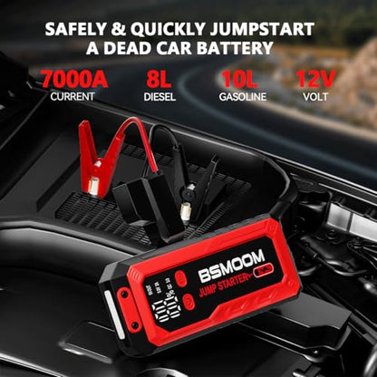 Car Battery Jump Starter Portable, 7000A Peak Battery (for 10.0L Gas or Up to 9.0L Diesel),Portable Booster Power Pack,LCD Display, USB Quick Charge & LED Light