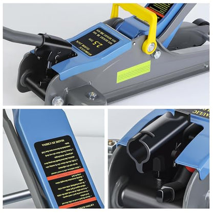 Larbanke 2.5T Floor Jack, Capable of Lifting from 3.35 Inches to 15.16 Inches, with Portable Handle Suitable for Safe Night Use, Low Profile Hydraulic Jack with Adjustable Oval Handle, Blue