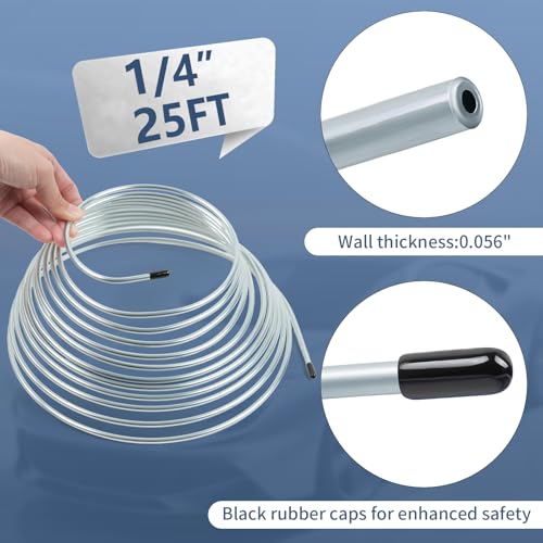 1/4" 25FT Zinc Coated Brake Line Kit with Inverted Nuts and Unions, 3 in 1 Tube Bender, Brake Line Clips, Copper Coil Repair Kit for Car Industrial Hydraulic Brake Systems(Silver) - color: Silver, size: 0.25 Inch