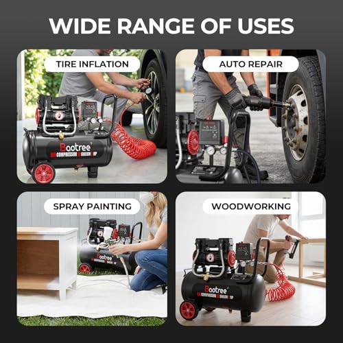 10 Gallon Ultra Quiet Air Compressor with Two Quick Couplers, 2HP MAX 115PSI Oil-Free Air Compressor Steel Tanks, 70dB Air Compressor with Wheels for Spray Painting, Auto Repair, Woodwork Nailing - size: 10G