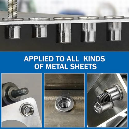 360Pcs Rivet Nut Assortment Kit, Metric Rivnut Set M3 M4 M5 M6 M8 M10 304 Stainless Steel Nutsert Flat Head Knurled Body Threaded Inserts for Metal, Automotive, Furniture - size: SS Metric kits 360pcs