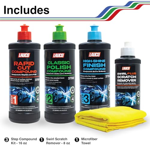 LAUCO Paint Correction Compounds Step 1, 2, 3 – 16oz, Swirl Remover 8oz Kits, with a Towel, Silicone-Free, Clear Coat Safe Scratch Remover, Swirl Correction & High Gloss Finishing - style: Combo–16oz